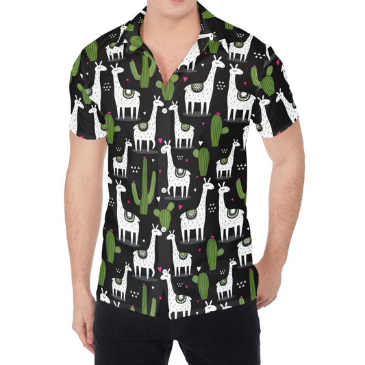 Cactus And Llama Pattern Print Men's Shirt