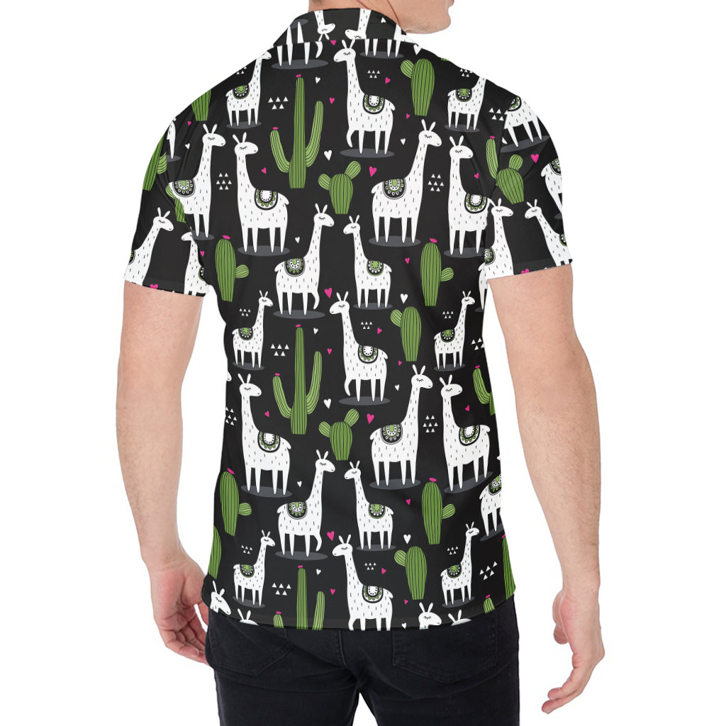 Cactus And Llama Pattern Print Men's Shirt