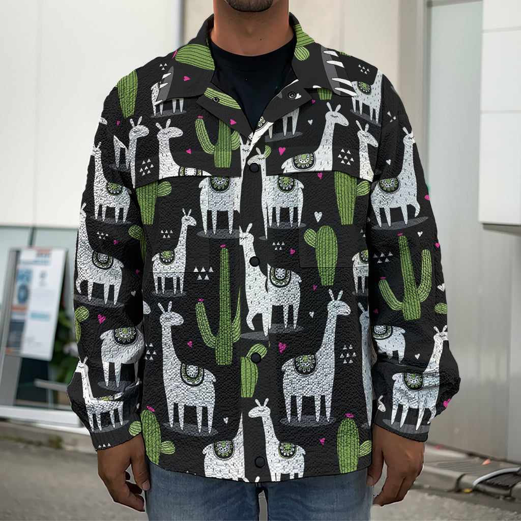 Cactus And Llama Pattern Print Men's Shirt Jacket