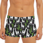 Cactus And Llama Pattern Print Men's Short Boxer Briefs
