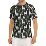 Cactus And Llama Pattern Print Men's Short Sleeve Rash Guard