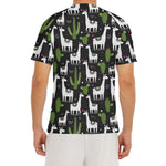 Cactus And Llama Pattern Print Men's Short Sleeve Rash Guard