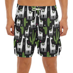 Cactus And Llama Pattern Print Men's Split Running Shorts