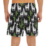 Cactus And Llama Pattern Print Men's Split Running Shorts