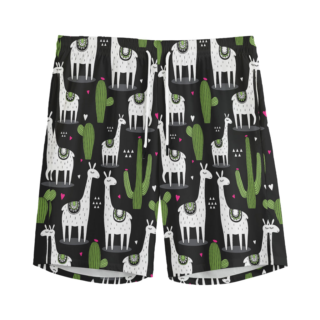 Cactus And Llama Pattern Print Men's Sports Shorts