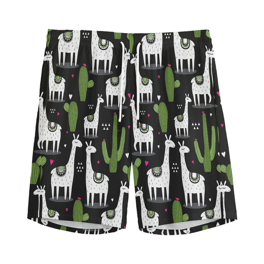 Cactus And Llama Pattern Print Men's Sports Shorts