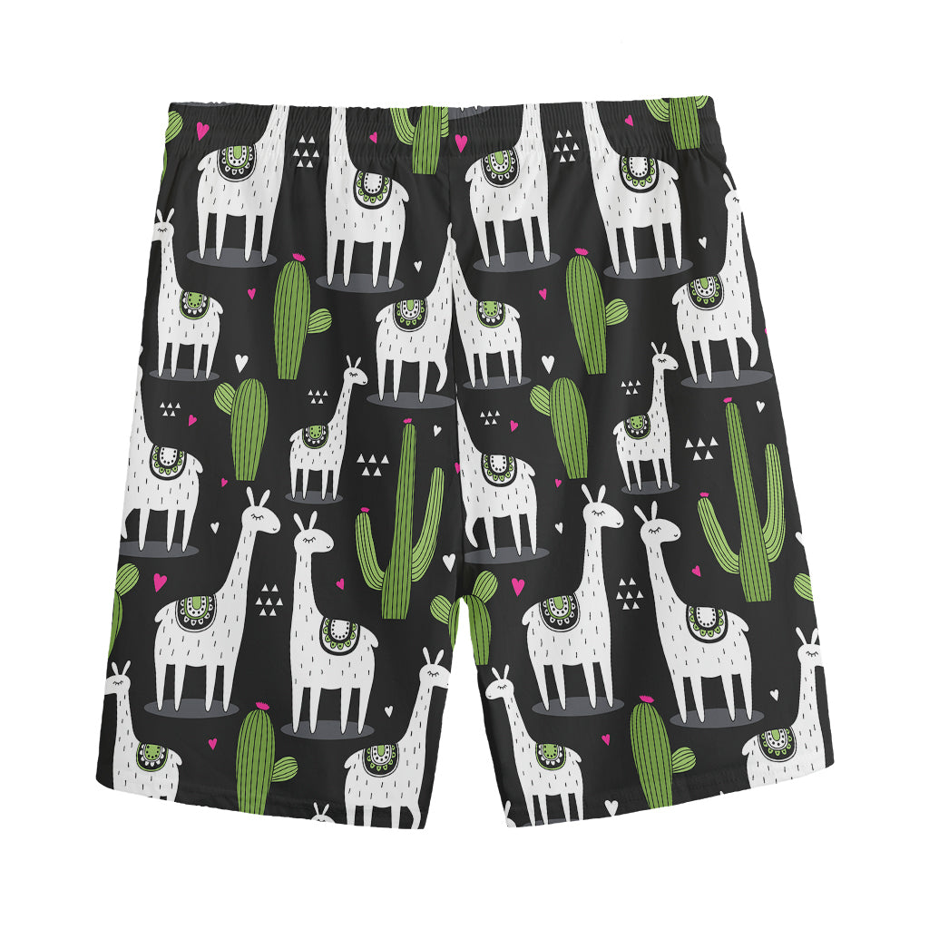 Cactus And Llama Pattern Print Men's Sports Shorts