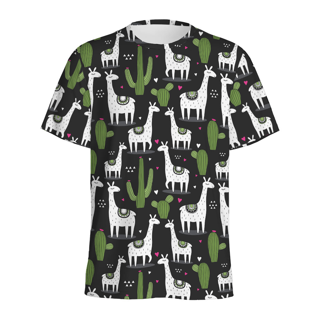 Cactus And Llama Pattern Print Men's Sports T-Shirt