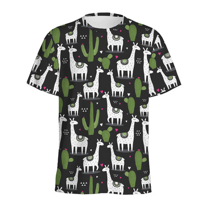 Cactus And Llama Pattern Print Men's Sports T-Shirt