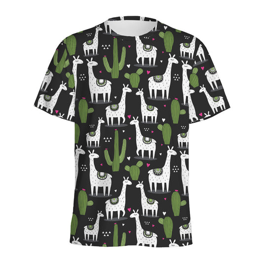 Cactus And Llama Pattern Print Men's Sports T-Shirt