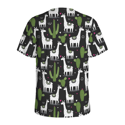 Cactus And Llama Pattern Print Men's Sports T-Shirt