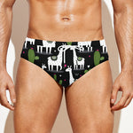 Cactus And Llama Pattern Print Men's Swim Briefs