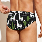 Cactus And Llama Pattern Print Men's Swim Briefs