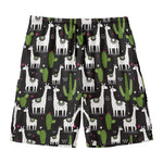 Cactus And Llama Pattern Print Men's Swim Trunks