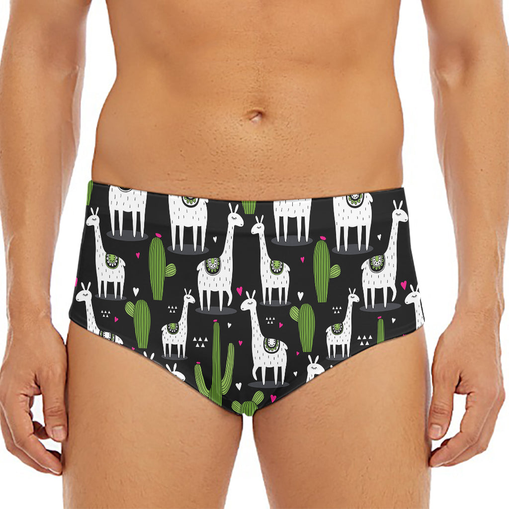 Cactus And Llama Pattern Print Men's Triangle Swim Briefs