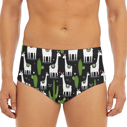 Cactus And Llama Pattern Print Men's Triangle Swim Briefs