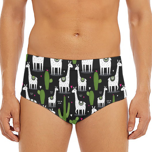 Cactus And Llama Pattern Print Men's Triangle Swim Briefs