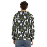 Cactus And Llama Pattern Print Men's Velvet Pullover Hoodie