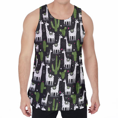 Cactus And Llama Pattern Print Men's Velvet Tank Top