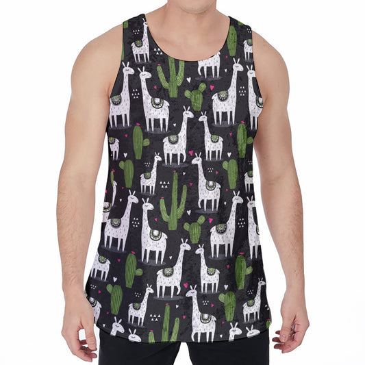 Cactus And Llama Pattern Print Men's Velvet Tank Top