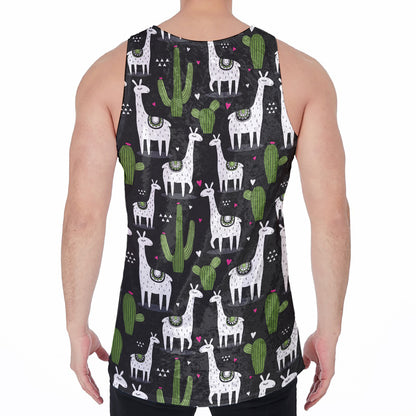 Cactus And Llama Pattern Print Men's Velvet Tank Top