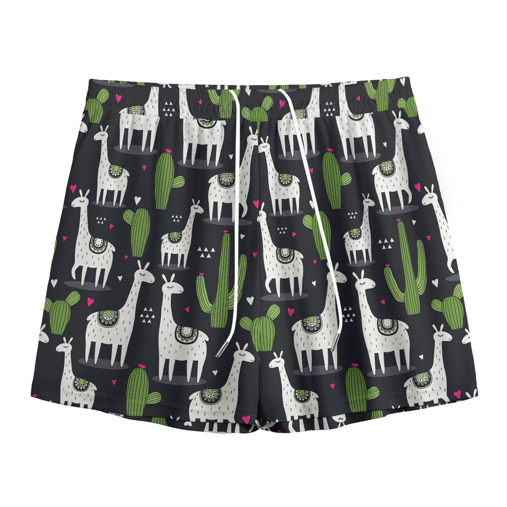 Cactus And Llama Pattern Print Mesh Shorts