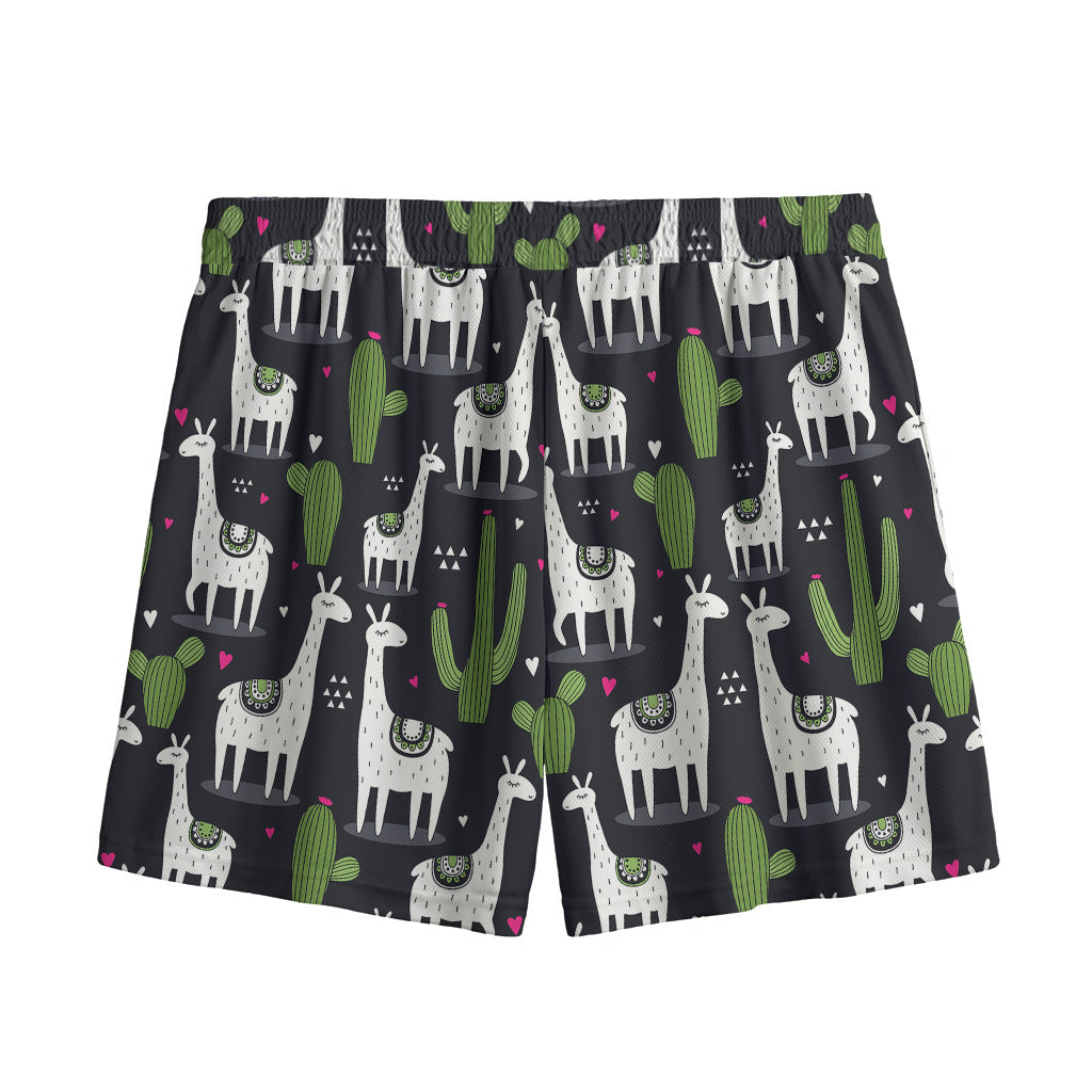 Cactus And Llama Pattern Print Mesh Shorts