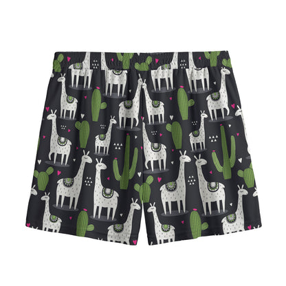 Cactus And Llama Pattern Print Mesh Shorts