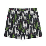 Cactus And Llama Pattern Print Mesh Shorts