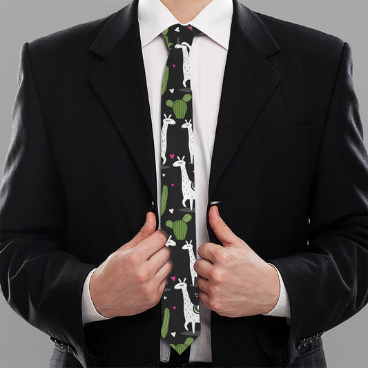 Cactus And Llama Pattern Print Necktie