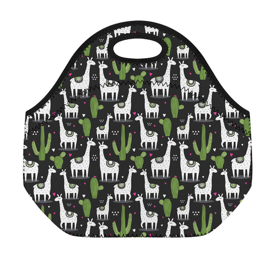 Cactus And Llama Pattern Print Neoprene Lunch Bag