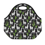 Cactus And Llama Pattern Print Neoprene Lunch Bag