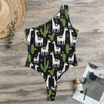 Cactus And Llama Pattern Print One Shoulder Bodysuit