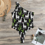 Cactus And Llama Pattern Print One Shoulder Bodysuit