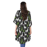 Cactus And Llama Pattern Print Open Front Beach Cover Up