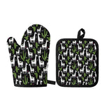 Cactus And Llama Pattern Print Oven Mitt And Pot Holder Set