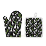 Cactus And Llama Pattern Print Oven Mitt And Pot Holder Set