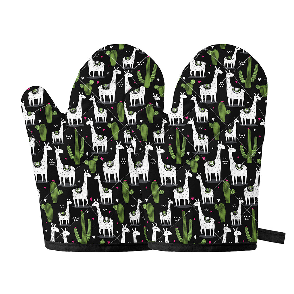 Cactus And Llama Pattern Print Oven Mitts