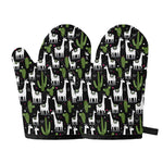 Cactus And Llama Pattern Print Oven Mitts