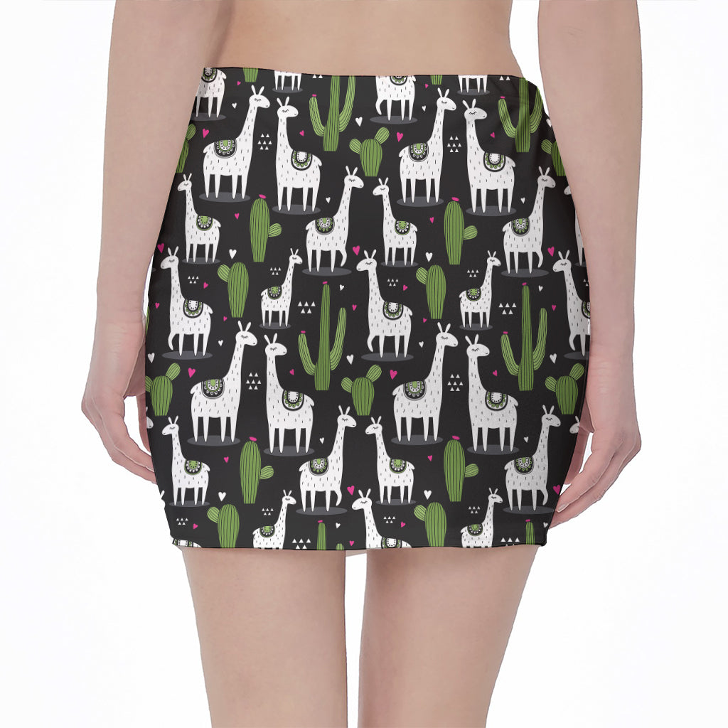 Cactus And Llama Pattern Print Pencil Mini Skirt