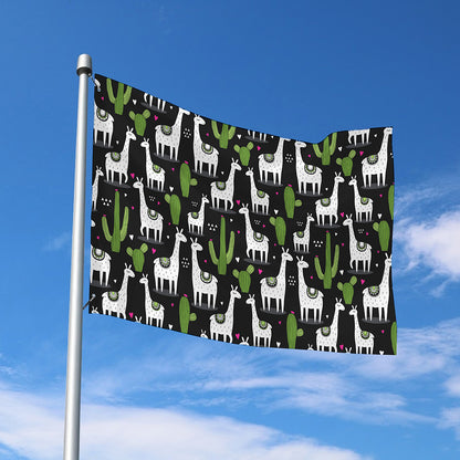 Cactus And Llama Pattern Print Polyester Flag