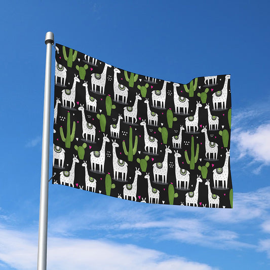 Cactus And Llama Pattern Print Polyester Flag