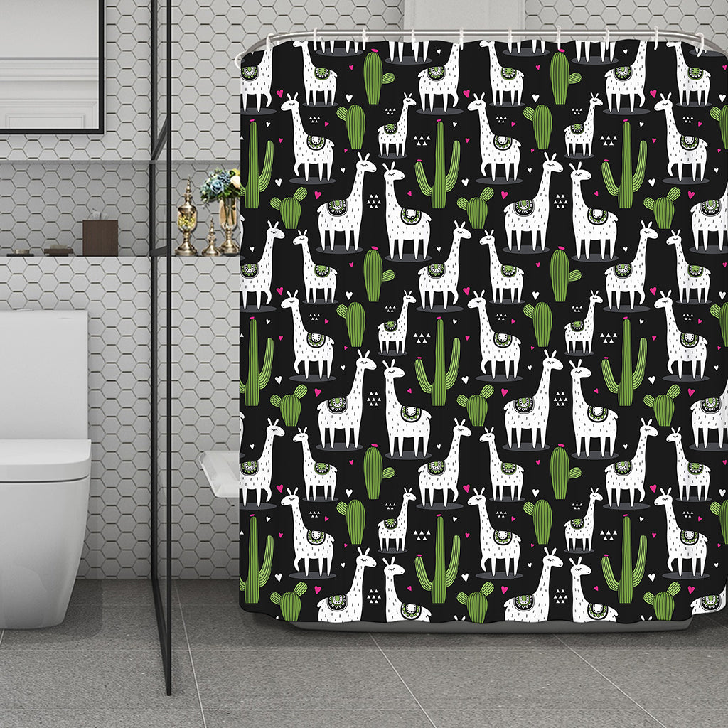 Cactus And Llama Pattern Print Polyester Shower Curtain