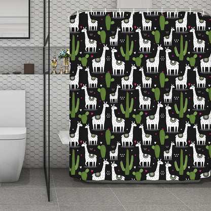 Cactus And Llama Pattern Print Polyester Shower Curtain