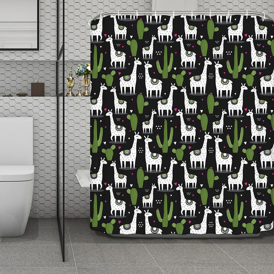 Cactus And Llama Pattern Print Polyester Shower Curtain