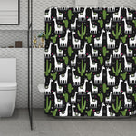 Cactus And Llama Pattern Print Polyester Shower Curtain