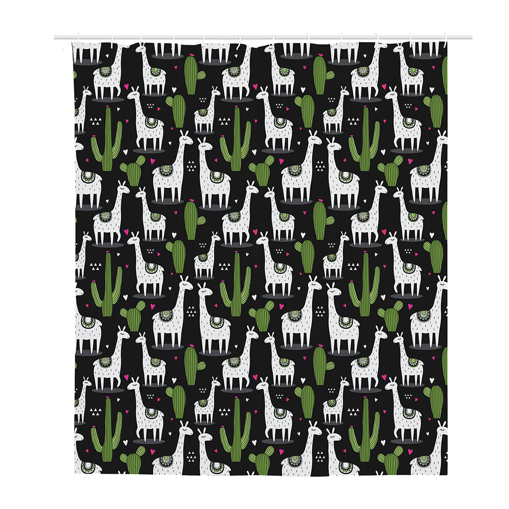 Cactus And Llama Pattern Print Polyester Shower Curtain