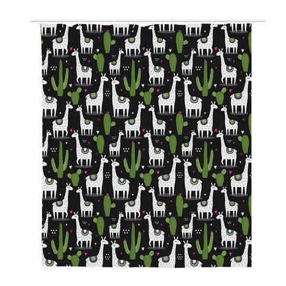 Cactus And Llama Pattern Print Polyester Shower Curtain
