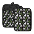 Cactus And Llama Pattern Print Pot Holders With Pocket