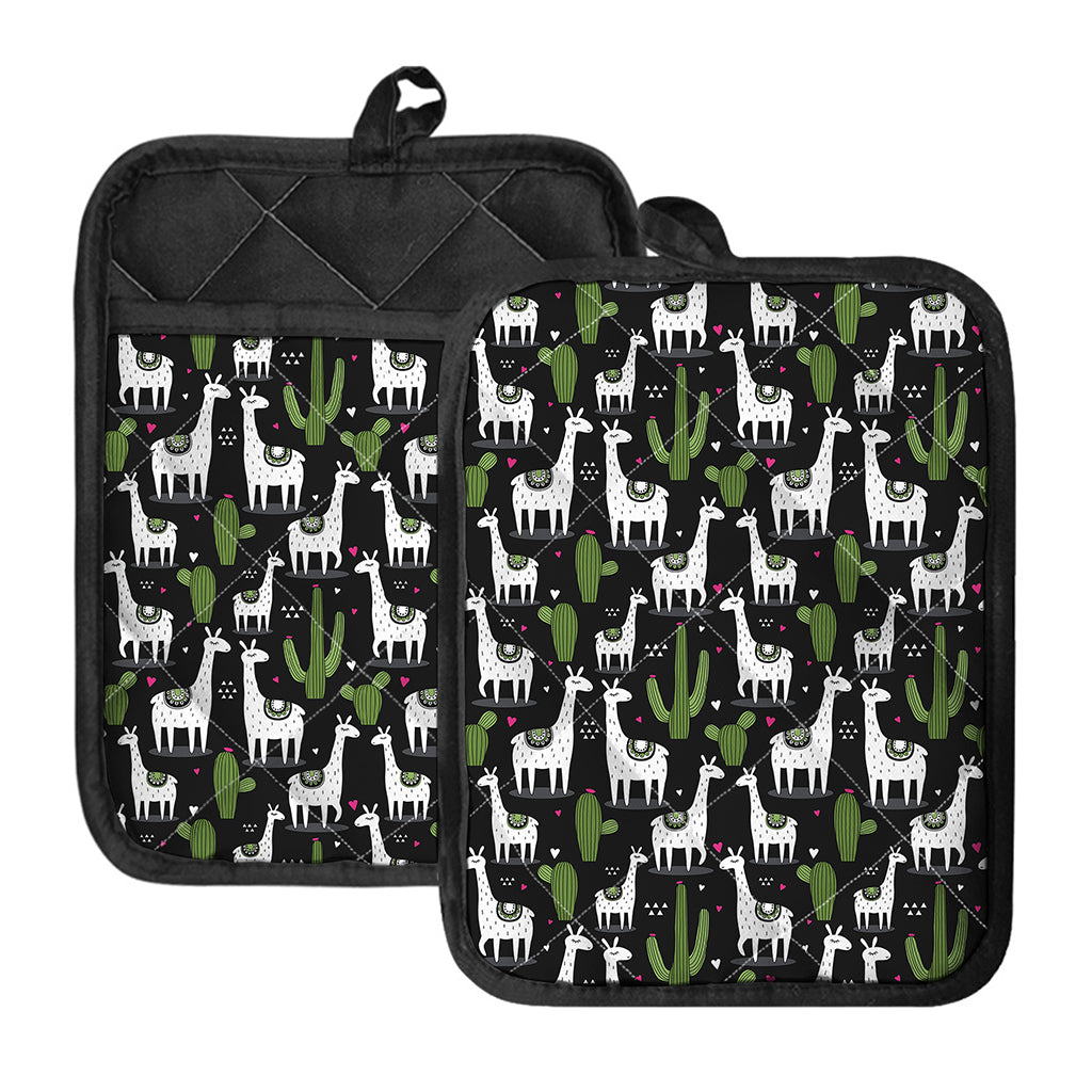 Cactus And Llama Pattern Print Pot Holders With Pocket